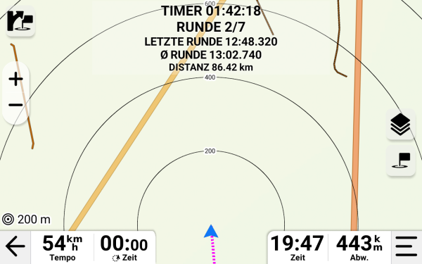 JD Lap Timer – Rennansicht mit Rundenzeit auf Garmin Tread XL